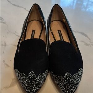 French Connection Black and Silver Embellished Loafers